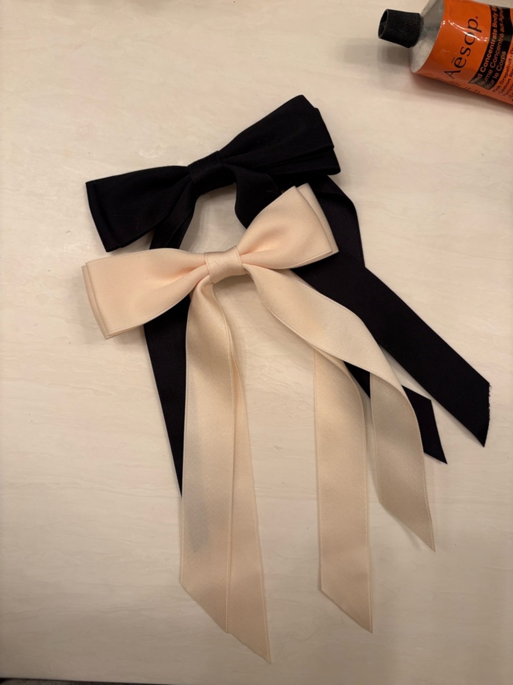 Black and Cream Ribbon Bow Hair Clips